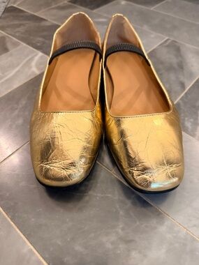Madewell Gold Metallic Ballet Flats with Black Elastic Strap
